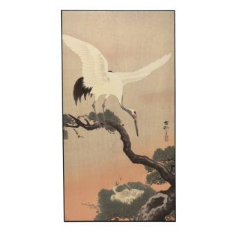 Schilderij Kraanvogel op pijnboomtak - 70x130 cm