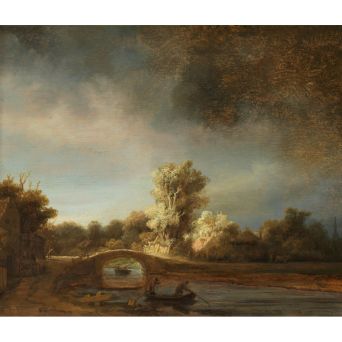 Canvasschilderij Landschap Met Stenen Brug - 105x90 cm